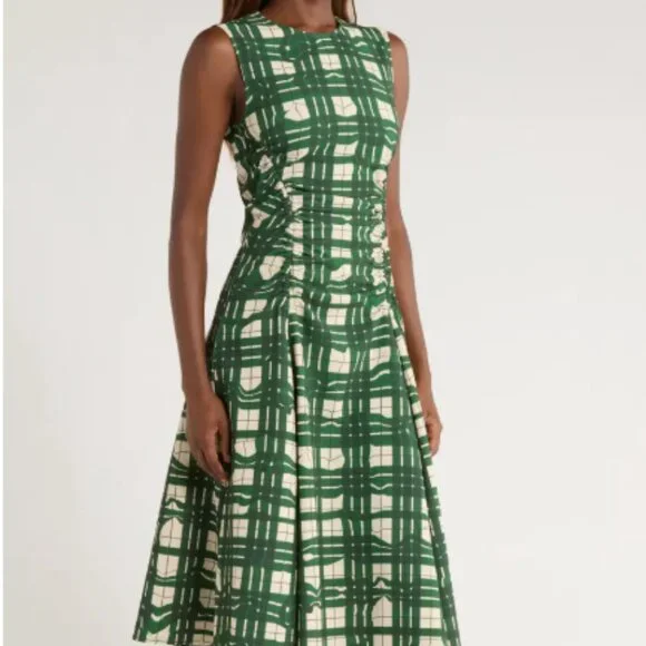 Stine Goya Gathered Midi dress - Green Windowpane - Picture 1 of 2
